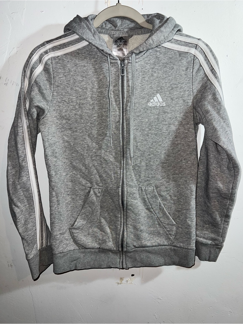 adidas Gray Full-Zip Hooded Sweatshirt with Three Stripes